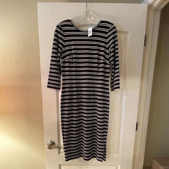 Ann Taylor Striped  Midi Dress with Sleeves Cotton Size Small NWT - Picture 1 of 2